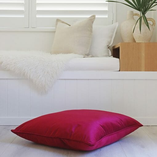 Velvet floor cushion cover in maroon colour