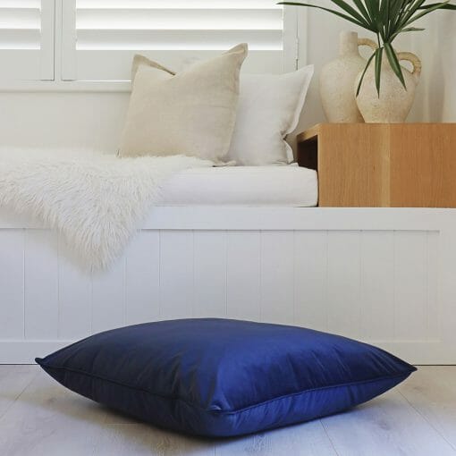 Velvet floor cushion cover in navy blue colour