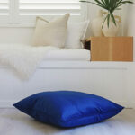 Velvet floor cushion cover in royal blue colour