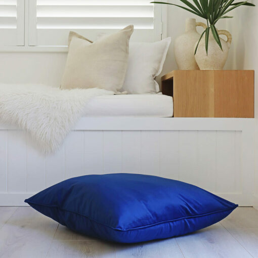 Velvet floor cushion cover in royal blue colour