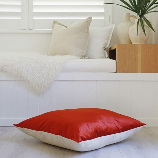 Velvet linen cushion cover in red orange colour