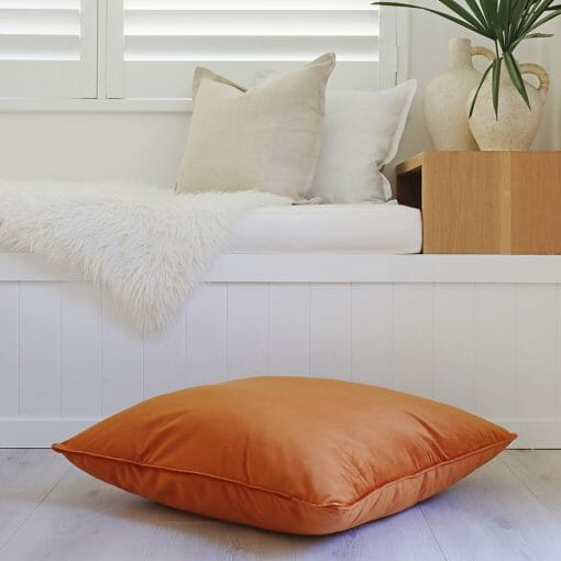 Velvet floor cushion cover in orange colour