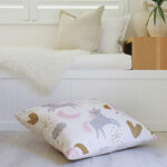 Colourful floor cushion cover with unicorn print