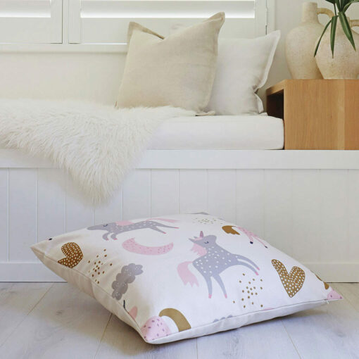 Colourful floor cushion cover with unicorn print