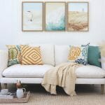 Yellow and teal Juno cushion range styled in a coastal themed room