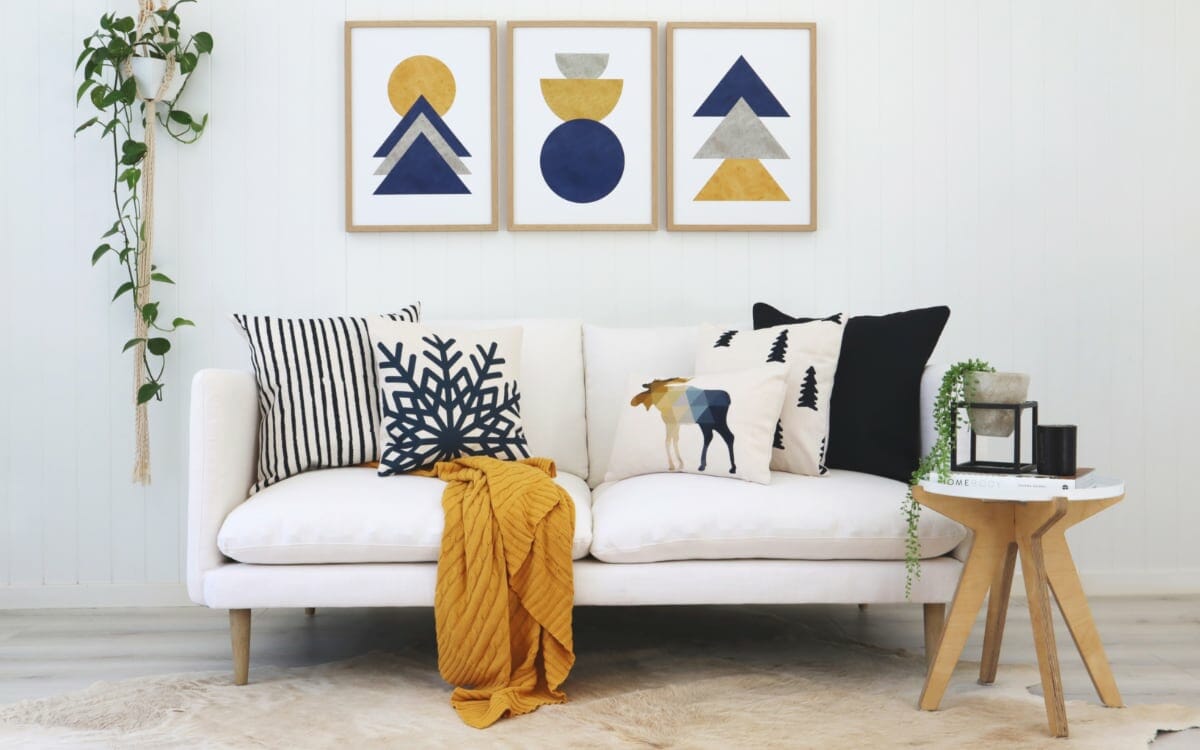 Our Oslo cushion range shown styled in a Scandinavian inspired light room