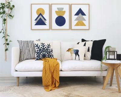 A Scandi themed room is shown with coordinated styles.