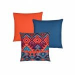 Colourful and festive 3 outdoor cushion set in bright orange and teal colours