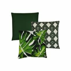 A collection of 3 green outdoor square cushion covers
