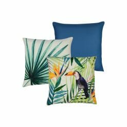 3 teal outdoor cushion set in flora and fauna theme