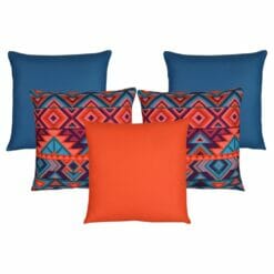 5 carnival-inspired cushion set in blue and bright orange colours