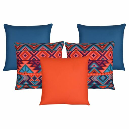 5 carnival-inspired cushion set in blue and bright orange colours