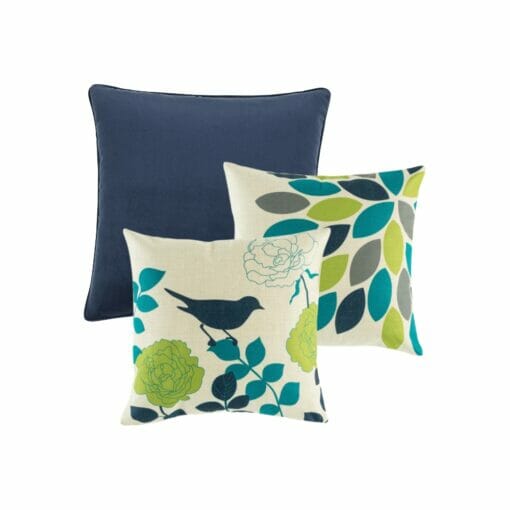 Colourful square cushions in navy, lime and teal colours