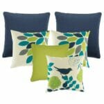 Bright coloured indoor cushion set in lime, teal and navy colours