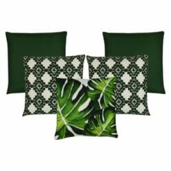 5 piece dark green, garden-inspired outdoor cushion set