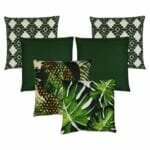 Jungle-inspired square cushion in dark green colour