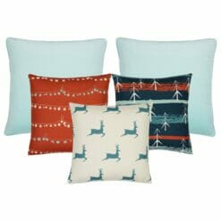 5 Christmas-inspired cushion collection in teal, pastel blue and orange colours