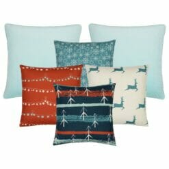 6 colourful Christmas cushion set in teal and orange colours