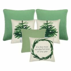 6 green Christmas-inspired cushion covers with pines and wreath
