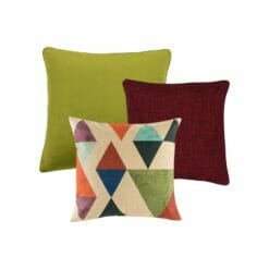 Collection of 3 cushion covers in green and red colours and designs.