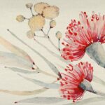 Close up image of elegant rectangular cushion with flowering gum design