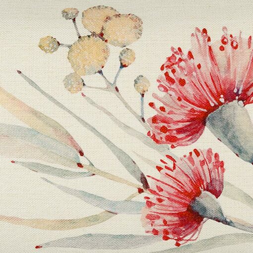 Close up image of elegant rectangular cushion with flowering gum design