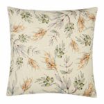 Close up image of off-white cushion with wattle shrub design