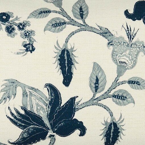 Close up image of rectangular cushion cover in Hamptons blue and white colours