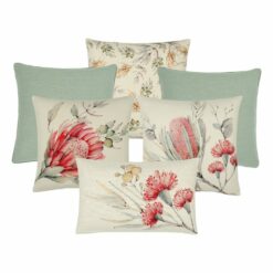 Floral-themed 6 cushion collection in mint and red colours