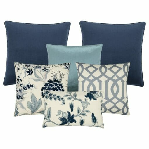 6 piece cushion collection in serene Hamptons blue colours