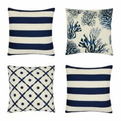 4 piece cushion cover collection with stripes, corals and lattice patterns
