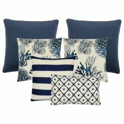 Elegant sea-themed cushion collection in navy blue colours
