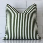An eye-catching outdoor square cushion cover featuring a hue that is green. It has a unique striped style.