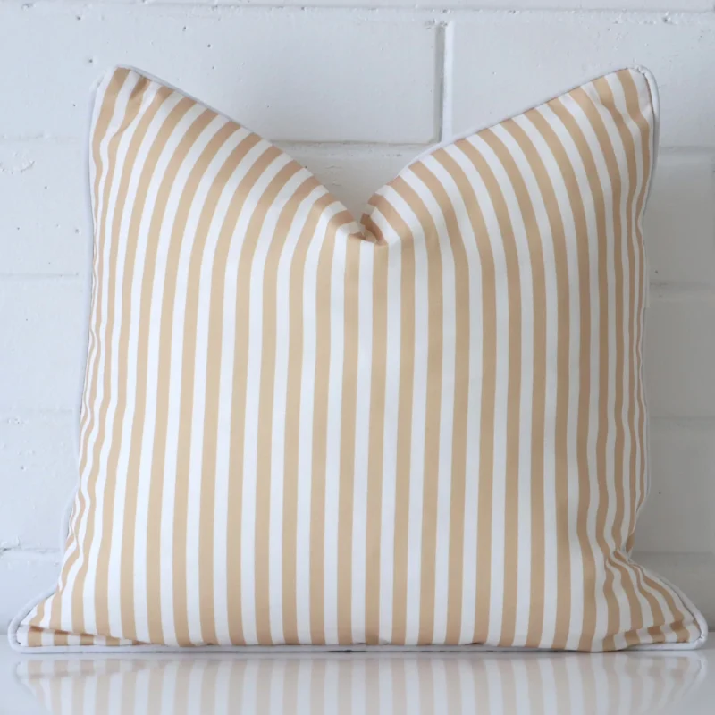 Vibrant striped outdoor cushion cover in a stylish square size with beige colouring.