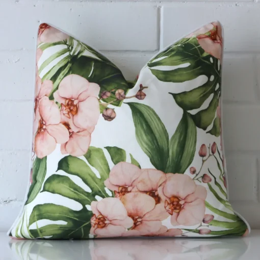 A premium outdoor cushion boasting a floral tropical design and in a square size.