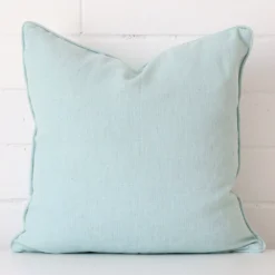 A gorgeous linen square cushion in mint.