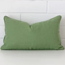 Striking rectangle sage green cushion cover featuring a quality linen fabric.