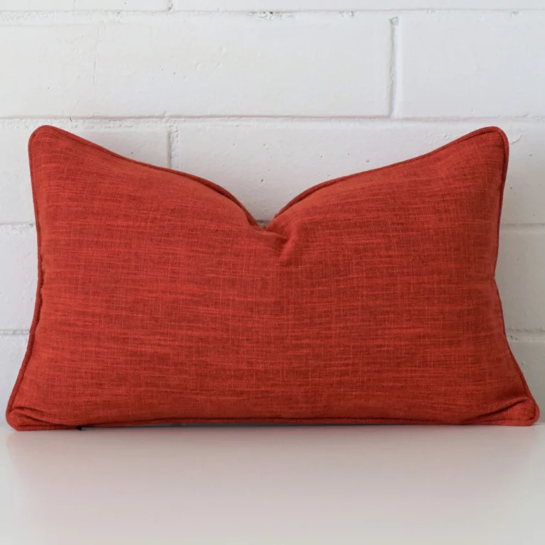 A gorgeous linen rectangle cushion in burnt orange.