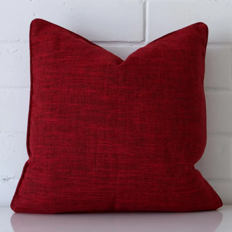 arlington-red-maroon-cushion-cover-45cm-x-45cm-sc456-45 Very close photo of red maroon cushion. The shot shows the linen material and square dimensions with more clarity.