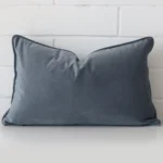Lovely blue grey cushion made from velvet fabric and in an elegant rectangle size.
