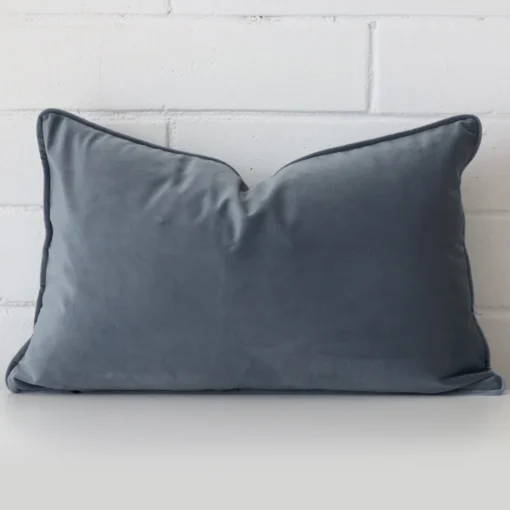 Lovely blue grey cushion made from velvet fabric and in an elegant rectangle size.