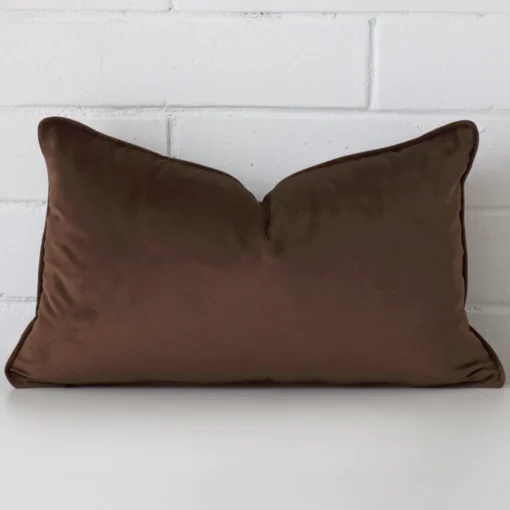 Vibrant velvet cushion cover in a stylish square size with chocolate brown colouring.