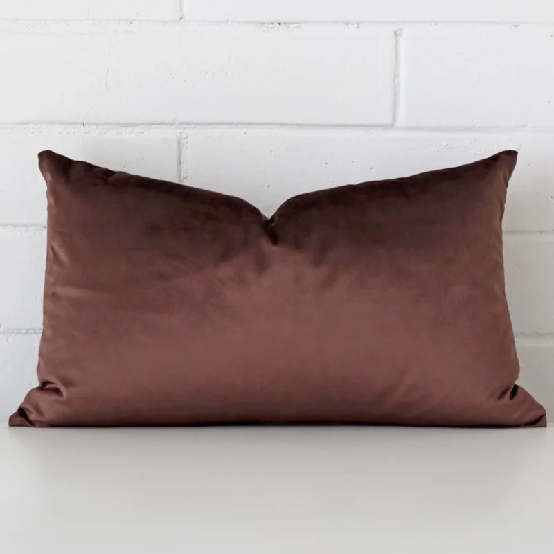 chocolate-brown-velvet-cushion-cover-rectangle-sc1050-30 An eye-catching velvet rectangle cushion cover featuring a hue that is chocolate brown.