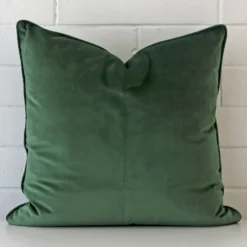 A gorgeous velvet square cushion in dark sage.