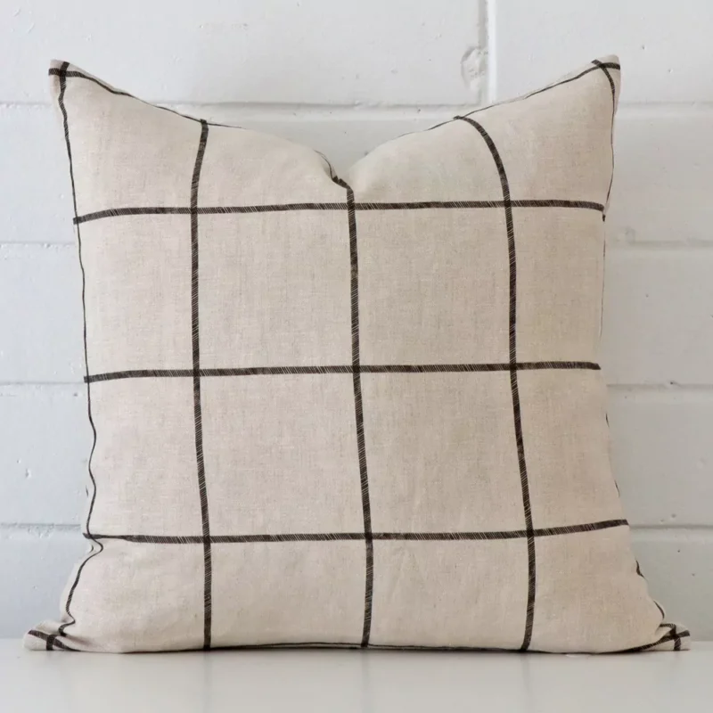 emma-linen-check-cushion-cover-sc1002-45 Very close photo of check cushion. The shot shows the linen material and square dimensions with more clarity.