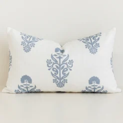 Eva Linen Light Blue Patterned Cushion Cover - Rectangle