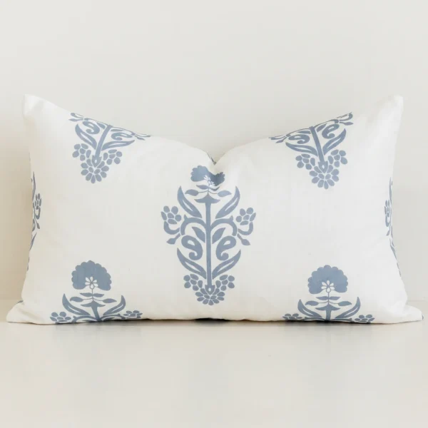 Eva Linen Light Blue Patterned Cushion Cover - Rectangle
