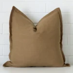 A gorgeous linen square cushion in fawn.