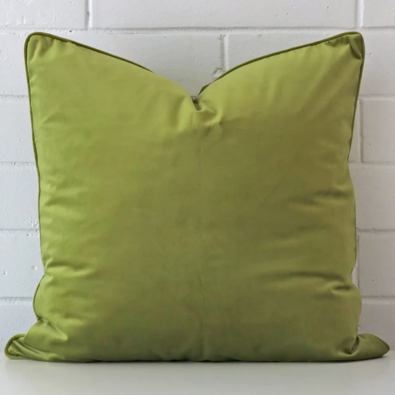 green-velvet-cushion-cover-55cm-x-55cm-sc427-55b Green velvet cushion cover in front of a white wall. It has a square size and is made from a velvet material.