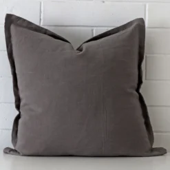 Striking square grey cushion cover featuring a quality linen fabric.